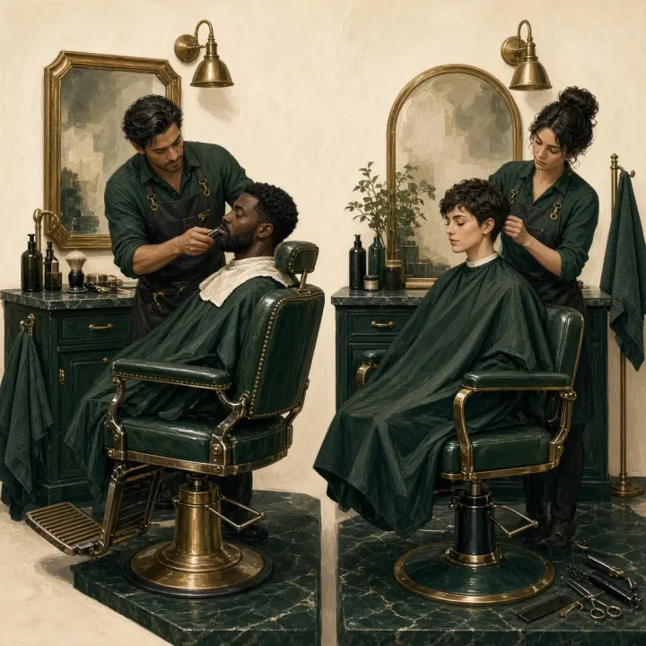 Painting of a beard trim and a short haircut